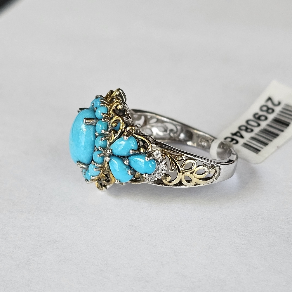 Genuine Sleeping Beauty Turquoise Ring 18K YG & 925! Sz 9! NWT - Picture 4 of 8